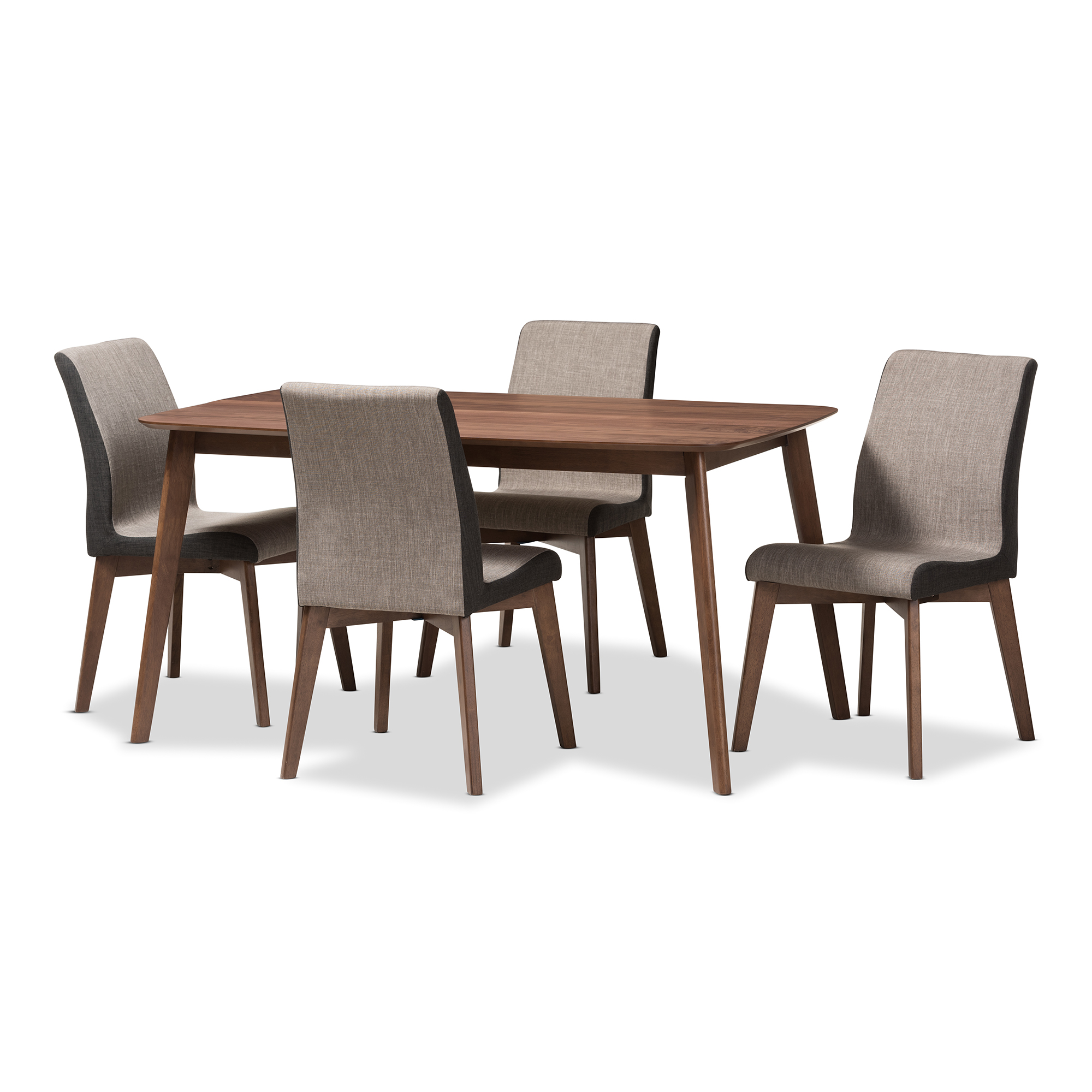 Baxton Studio Kimberly Mid-Century Modern Beige and Brown Fabric 5-Piece Dining Set